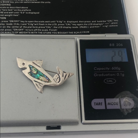Sterling Silver Abalone Shark Pin Mexico Taxco - Picture 7 of 7